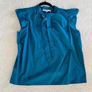Loft Flutter Sleeves Tie Neck Top
Size Medium Teal New